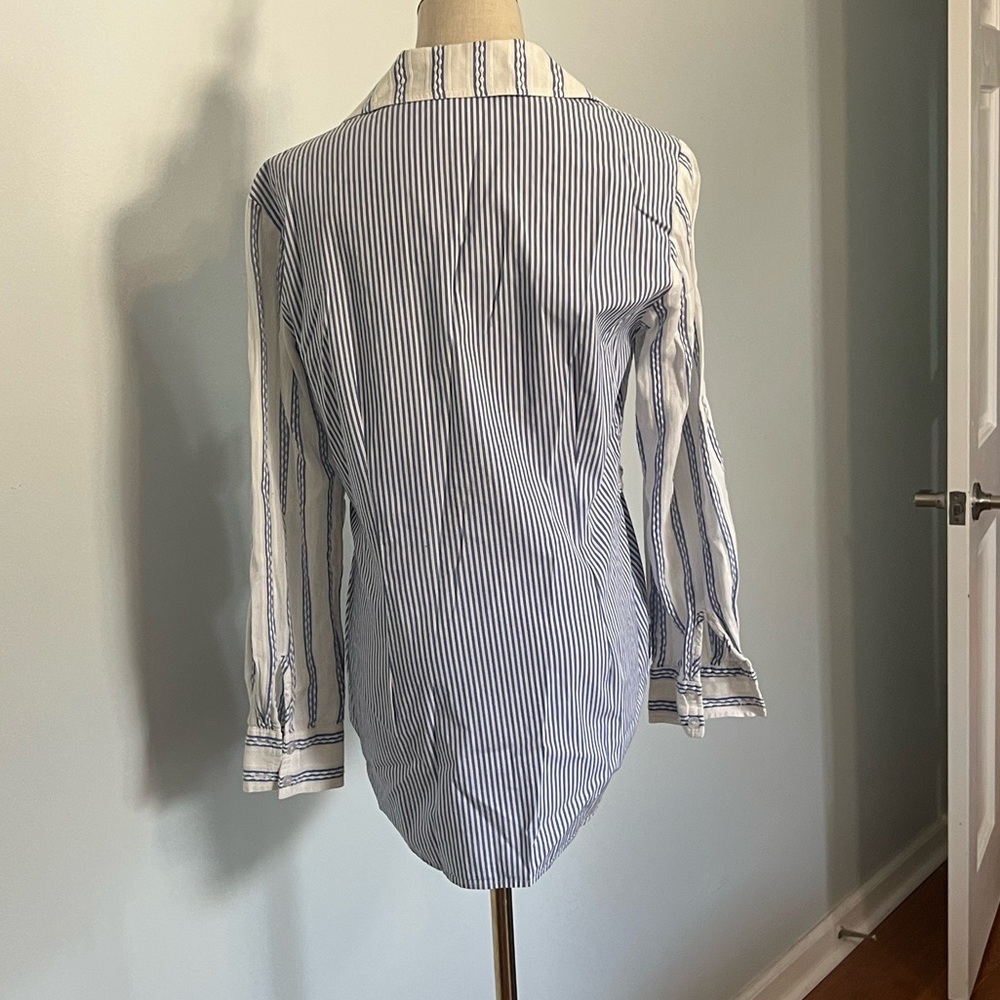 Finley,Tie-Waist Top Cotton Poplin Button Front Blouse Resort Chic Size M - Picture 2 of 7